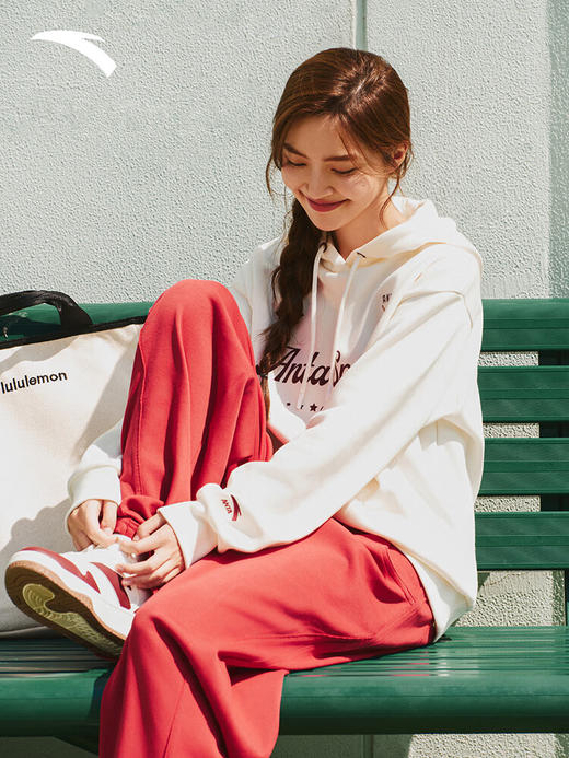 安踏（ANTA）复古学院风女连帽卫衣秋冬新款加绒宽松长袖运动上衣162548705N象牙白-1 商品图3