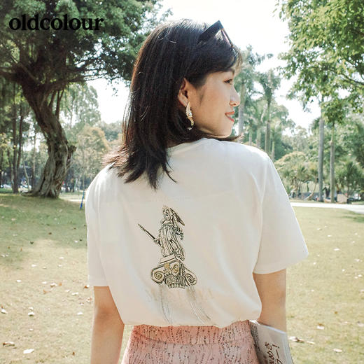 oldcolour欧珂纯棉纯色简约百搭气质短袖T恤女夏季M24021164 商品图4