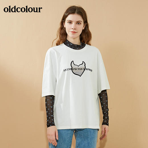 oldcolour春秋季商场同款白色通勤百搭气质长袖T恤女N32023242 商品图0
