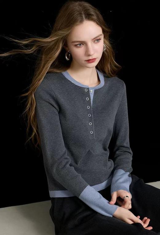 D110763秋冬季设计感拼色假两件针织衫毛衣 商品图5