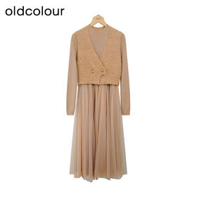 oldcolour冬季气质百搭优雅网纱针织连衣裙两件套女P451002A1