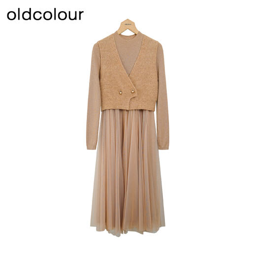 oldcolour冬季气质百搭优雅网纱针织连衣裙两件套女P451002A1 商品图0