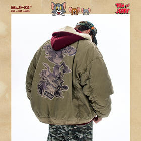 BJHG不计后果猫和老鼠联名贴贴羽绒服男款冬季复古飞行夹克外套女
