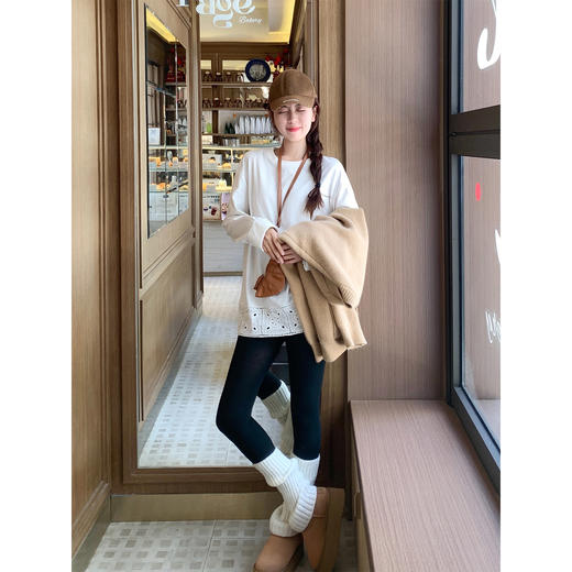 【129元任选2件】现货！韩系圆领米白色长袖t恤 商品图2