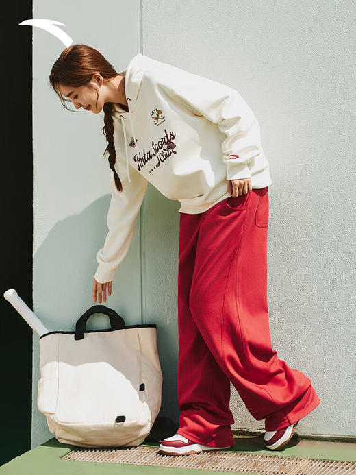 安踏（ANTA）复古学院风女连帽卫衣秋冬新款加绒宽松长袖运动上衣162548705N象牙白-1 商品图2