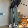 D110779加绒牛仔裤秋冬季垂感宽松复古直筒休闲潮牌裤子 商品缩略图3