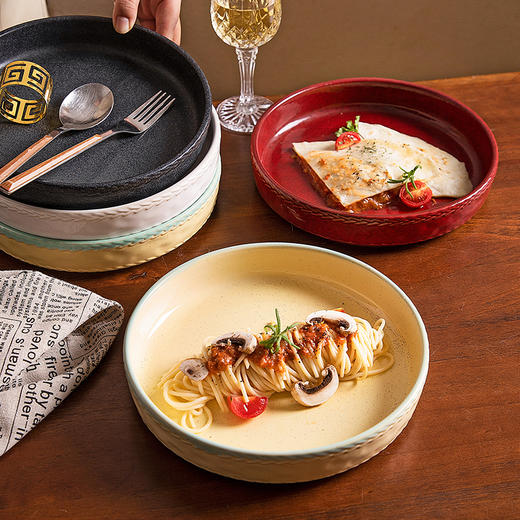 摩登主妇复古窑变餐具盘子菜盘家用2025新款高级深盘沙拉盘西餐盘 商品图4