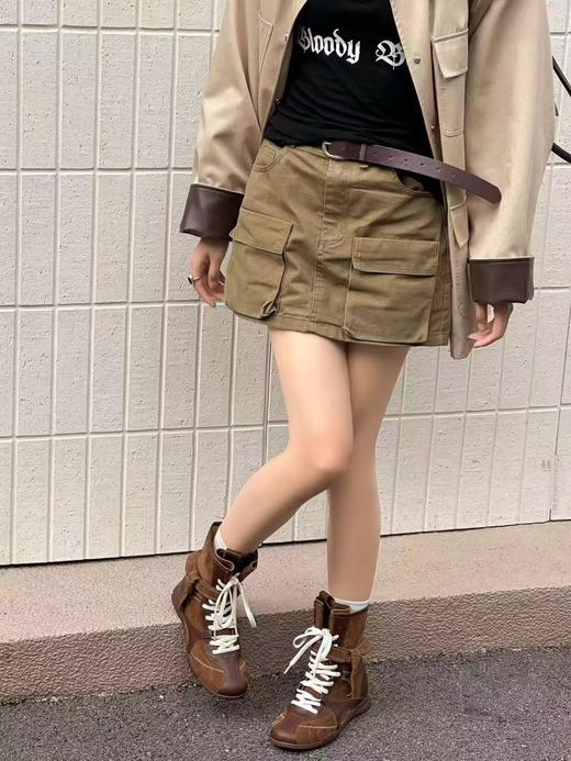 D110719高帮赛车靴女2025新款拳击靴马丁靴绑带长靴 商品图2