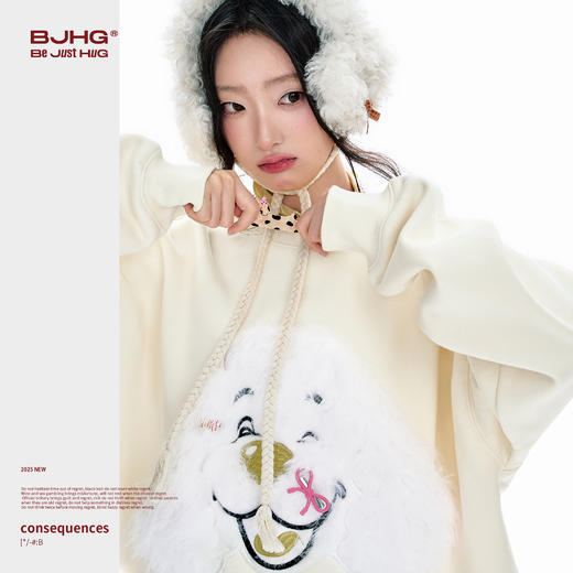 BJHG不计后果贴布狗狗卫衣女款加厚冬季美式情侣圆领摇粒绒上衣男 商品图3