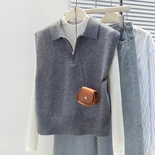 馥迦利落百搭半拉链马甲背心 商品图3