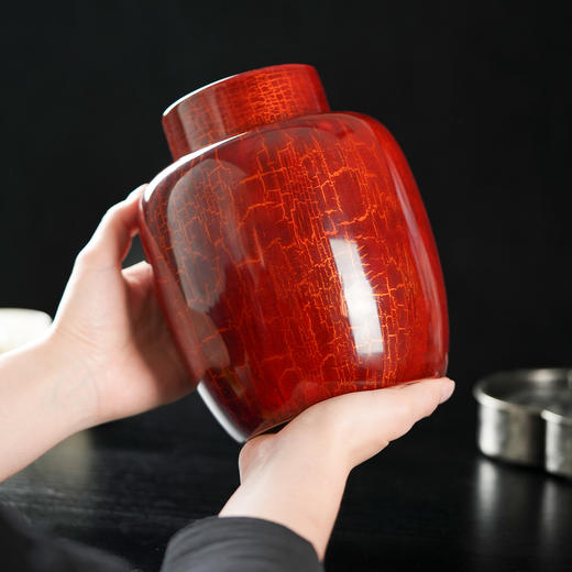 斑锡龙锡罐鸿运茶仓大漆戗金纯锡大号密封茶叶罐储茶罐手工锡器 商品图3