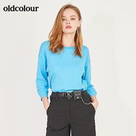 oldcolour春季蓝色简约气质宽松百搭中袖T恤女N13022348