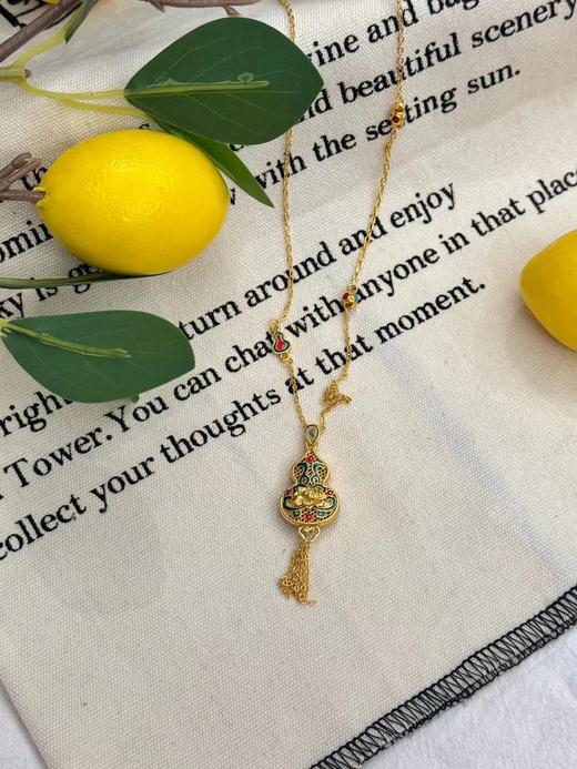 D110766古法沙金珐琅葫芦流苏项链 商品图2