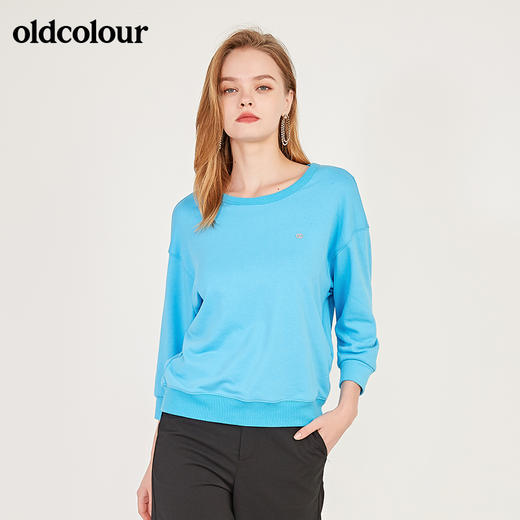 oldcolour春季蓝色简约气质宽松百搭中袖T恤女N13022348 商品图3