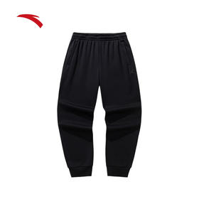 安踏KT加绒运动卫裤男黑色束脚针织长裤子152541301P-1