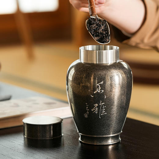 斑锡龙香雅茶仓复古中号锡罐纯锡茶叶罐密封储茶云南个旧手工锡器 商品图3