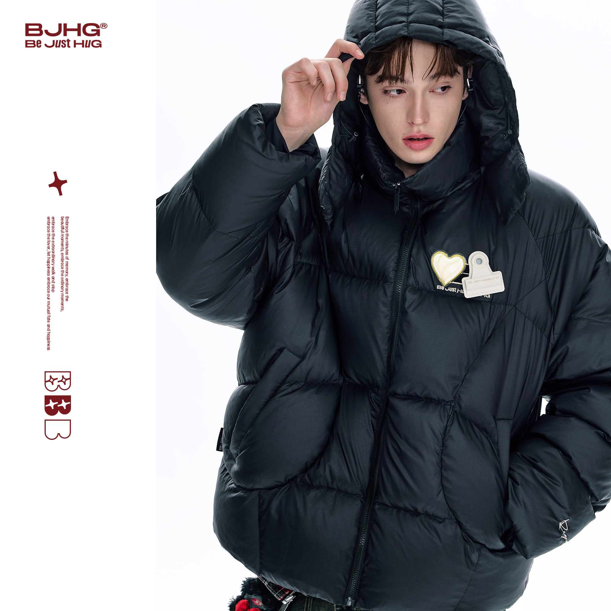 BJHG不计后果短款贴贴羽绒服男款冬季2025新款连帽90白鹅绒外套女