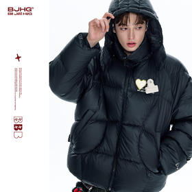 BJHG不计后果短款贴贴羽绒服男款冬季2025新款连帽90白鹅绒外套女