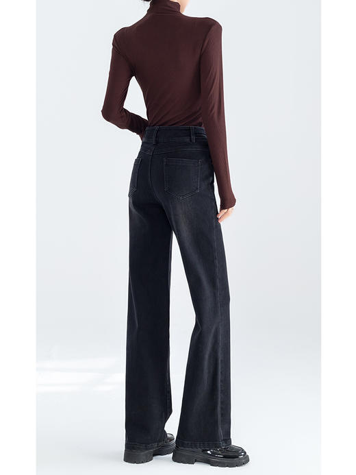 「老顾客福利品」洛诗琳炭黑色加绒窄版直筒裤2025年冬季新款高腰显瘦牛仔裤加绒加厚长裤女64314 商品图1