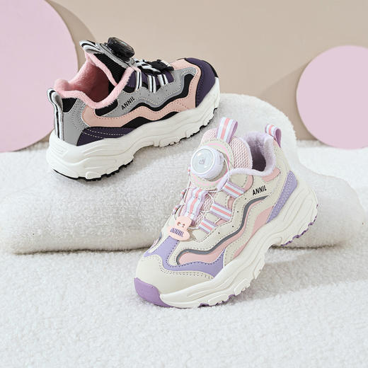 ANNIL/安奈儿童鞋女童冬季加绒保暖休闲鞋旋转纽扣秋冬季透气防滑运动鞋HG5405687 商品图4