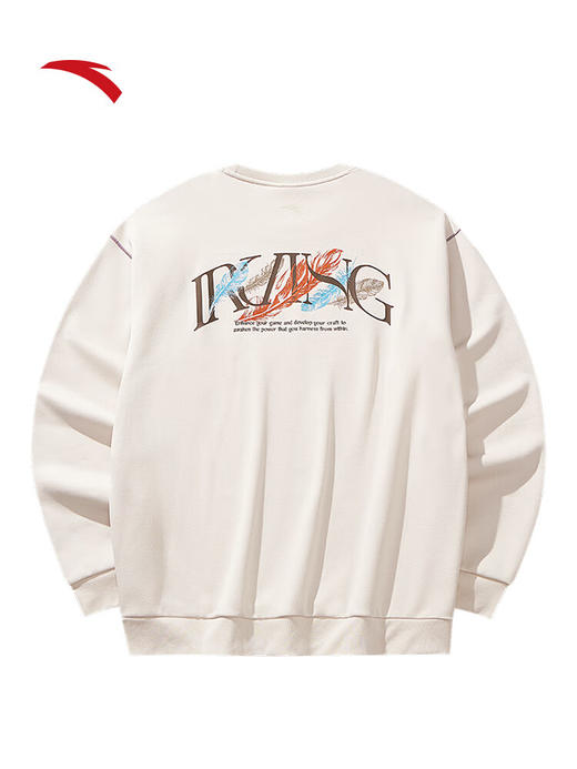 安踏（ANTA）欧文加绒卫衣秋冬新款美式复古羽毛图腾宽松百搭长袖172541711N 泥沙灰 -1 商品图1