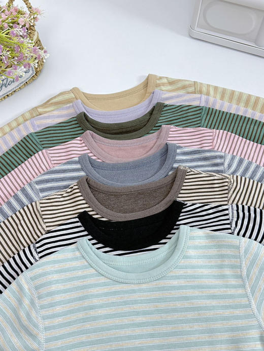 老米优品🎈福利！A类面料。儿童家居服秋衣裤《桑蚕丝+绵羊毛 7A抗菌条纹保暖套装》无骨缝制，超软超舒服~ 商品图4