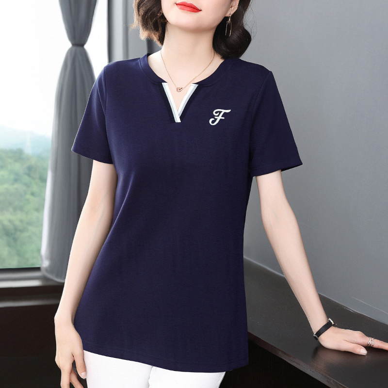 大码v领上衣女胖mm遮肚中长款短袖t恤2025新款宽松显瘦打底衫韩版