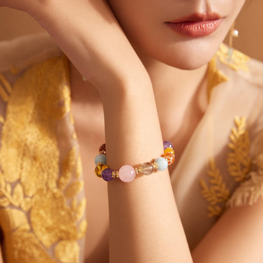 Manreya玛芮雅“锦瑞财禄”水晶天然石手串|铜镀金 黄水晶，紫水晶，马粉，海蓝宝，南红 商品图2