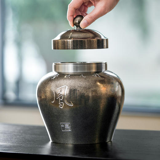 斑锡龙龙吟凤鸣茶仓锡罐中号高纯锡茶叶罐龙吟凤鸣茶仓密封储茶罐手工个旧锡器 商品图3
