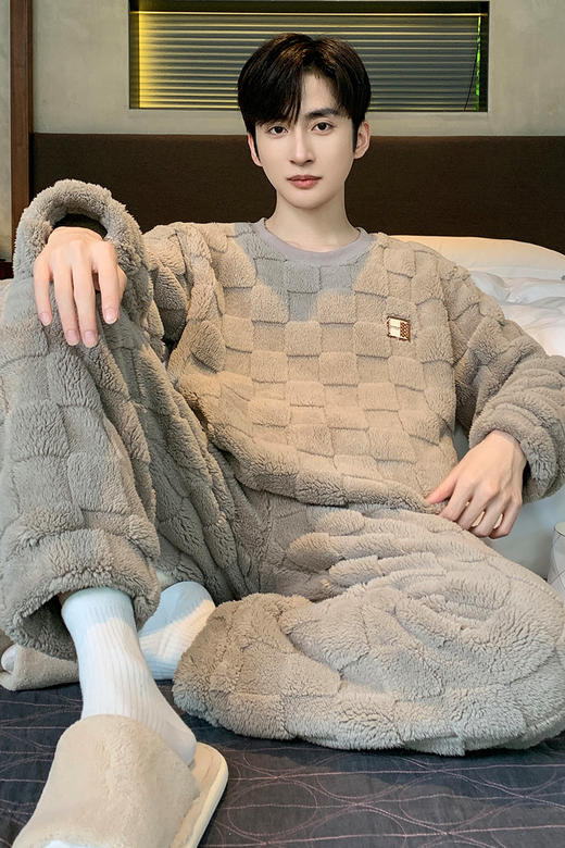 法黛琪冬季法兰绒男款套头大码家居服套装 55449 商品图5