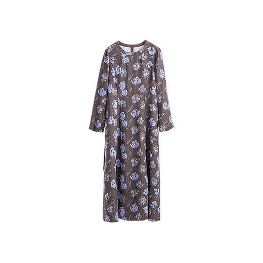 绽放743朵/飘·加厚亚麻数码印花圆领文艺长袖连衣裙叠穿百搭长裙 商品图4