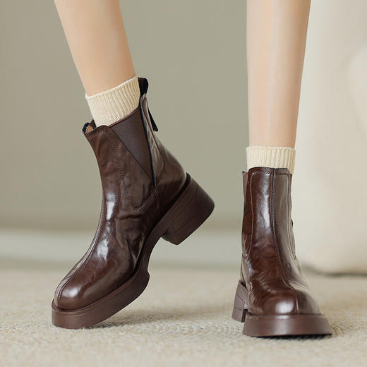 Echo&yolo简约粗跟圆头纯色气质款切尔西短靴HBP-5648 商品图1