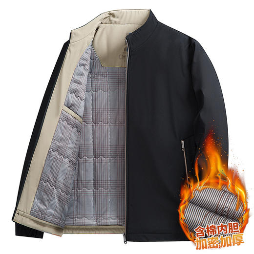 冬季加绒加厚商务休闲中年男士爸爸装夹克立领保暖棉服外套男 商品图2