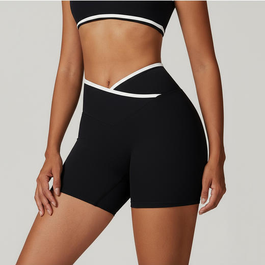 跃牌【安琪拉系列】交叉高腰瑜伽短裤紧身裸感蜜桃提臀运动短裤女三分健身裤DK3501 商品图3
