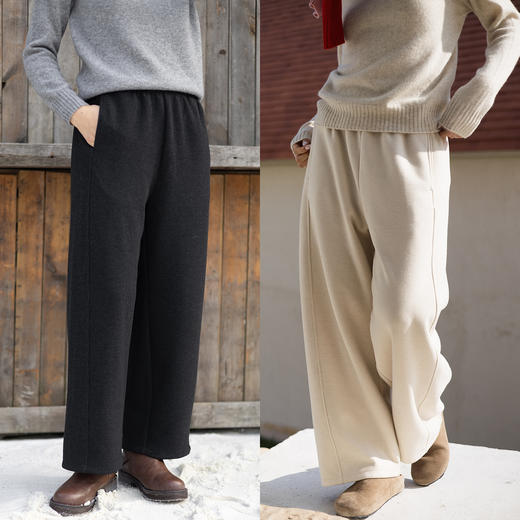 特绽放720朵/暖格裤·羊毛棉混纺加厚绒感全腰松紧显瘦休闲长裤女 商品图0