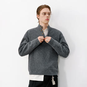 714street亲肤糯米绒半开领毛衣2026春季立领毛衫宽松高弹针织衫