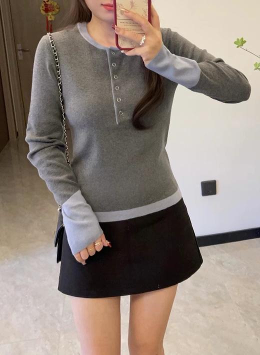 D110763秋冬季设计感拼色假两件针织衫毛衣 商品图6