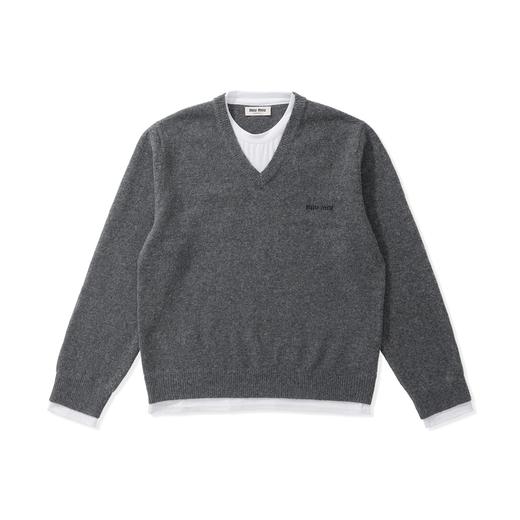 中性款羊毛假两件针织衫毛衣hu017 商品图0