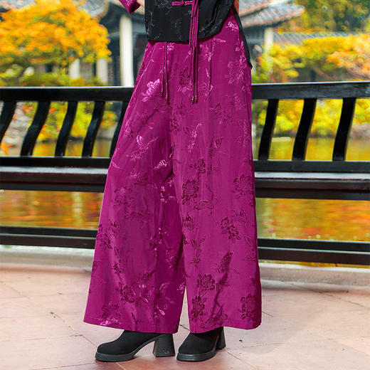【秋季新品套装】竹烟波月提花阔腿裤 | 新中式设计 | 现货加急发 商品图1