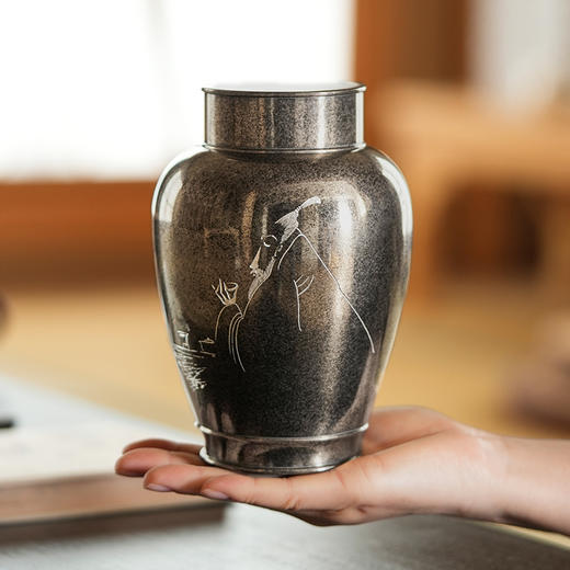 斑锡龙香雅茶仓复古中号锡罐纯锡茶叶罐密封储茶云南个旧手工锡器 商品图1