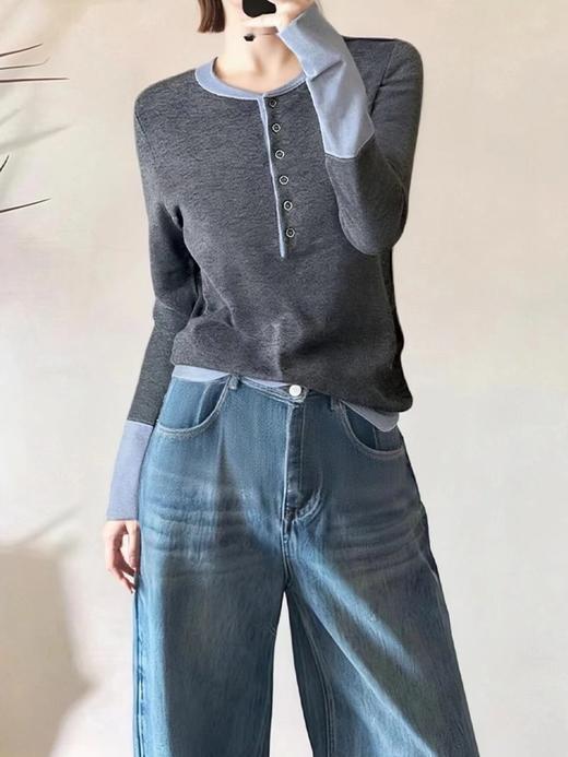 D110763秋冬季设计感拼色假两件针织衫毛衣 商品图8