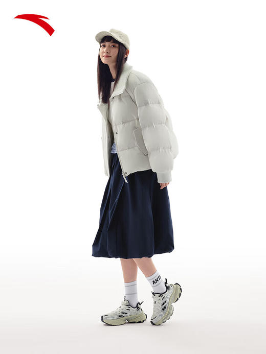 安踏【关晓彤同款】短款羽绒服防泼水女针织拼接翻领棉服162547914 【75%鸭绒】数字雾灰-1 商品图2