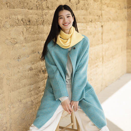 绽放753朵/湖畔·绵羊毛兔毛花纱设计感双面呢大衣中长款毛呢外套 商品图1