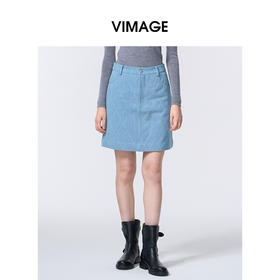 VIMAGE纬漫纪水蓝色小A字时尚减龄短款半裙V2406117