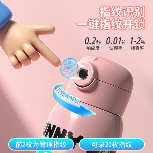 指纹解锁【指纹杯更安全❗️层层锁温保冷】保温杯儿童学生上学专用水杯316不锈钢大容量女孩吸管杯。ja 商品图1