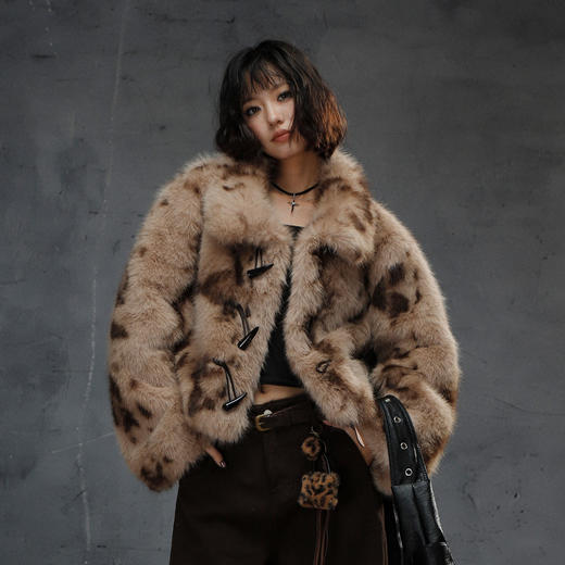 牛角扣大翻领豹纹外套-纪念日百货门店同款167043504 商品图0