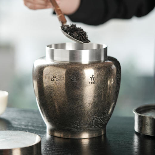 斑锡龙秋实茶仓锡罐复古纯锡茶叶罐大号秋实茶仓密封储茶罐个旧手工锡器 商品图1