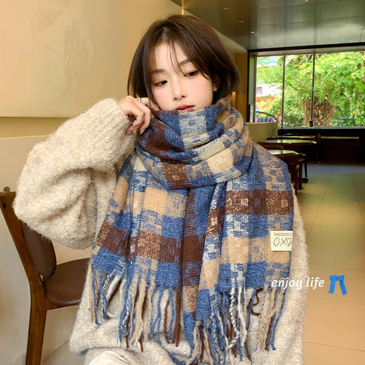 围巾女秋冬季高级氛围感2025新款加厚格子韩系保暖围脖男冬天礼物 商品图0