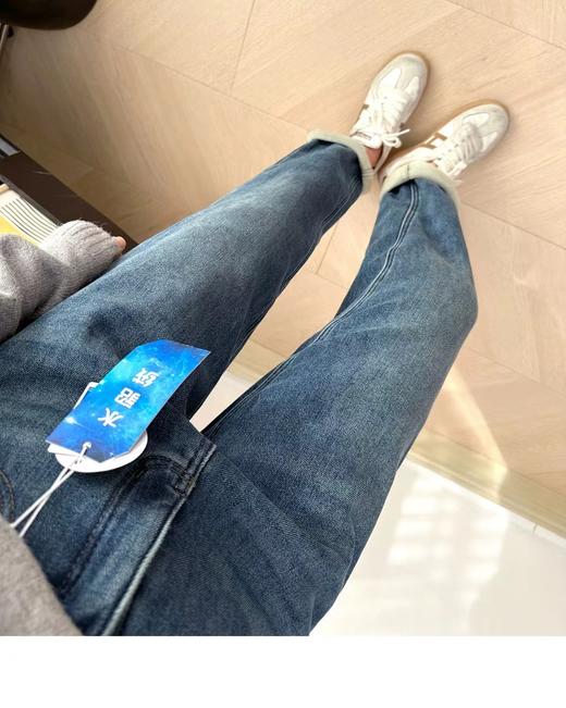 D110798厚绒小个子水貂绒保暖宽松垮裤高腰弹力哈伦牛仔裤女 商品图8
