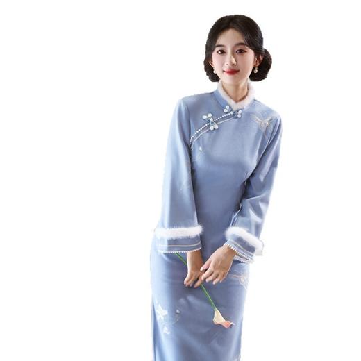 麂皮绒绣花加绒长袖旗袍，时尚改良年轻少女日常款旗袍GX-11829 商品图4